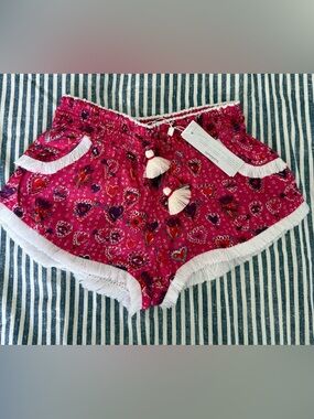 Poupette St. Barth Hot Pink Heart Lace Fringe Boxer Shorts